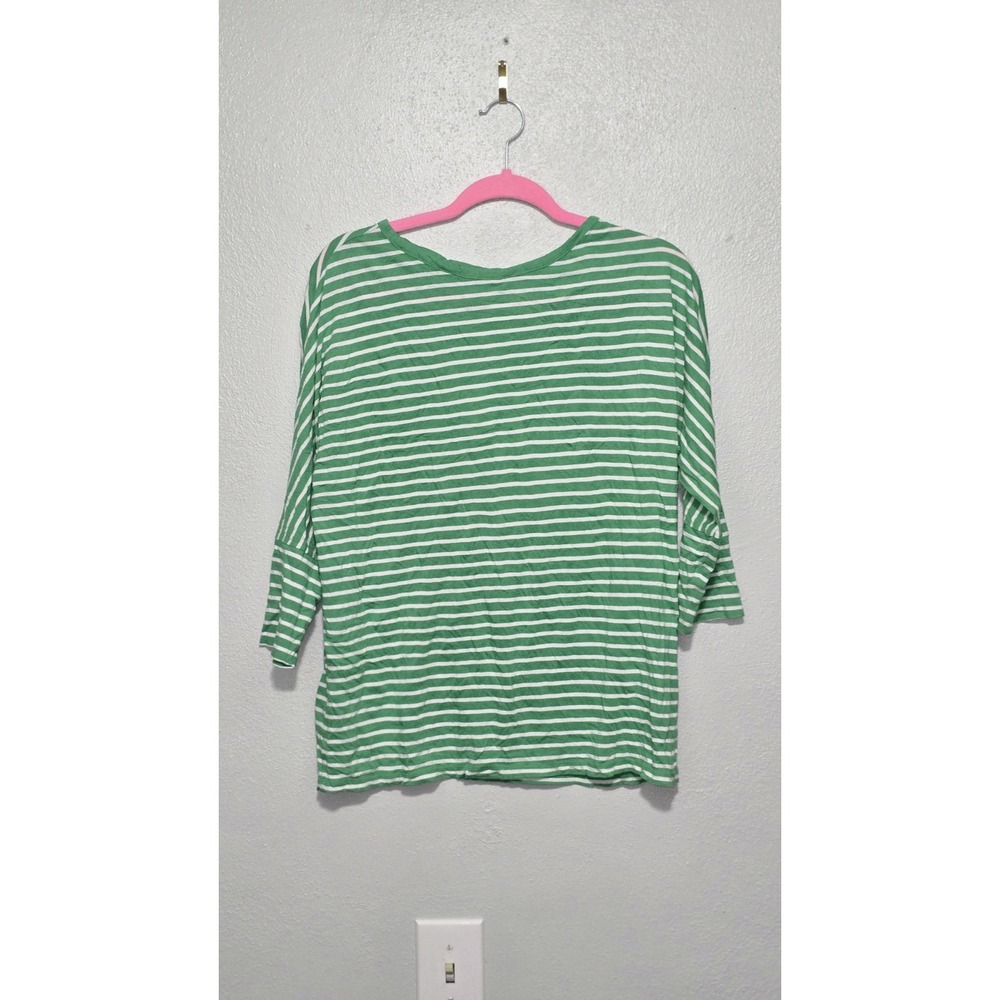 Lauren Ralph Lauren 1X Green White Striped Dolman 3/4 Sleeve Top Modal Blend